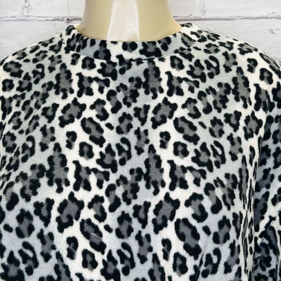 Abound Womens Black Giada Leopard Print Gather Waist Fleece Sweater Top XS - Picture 3 of 7